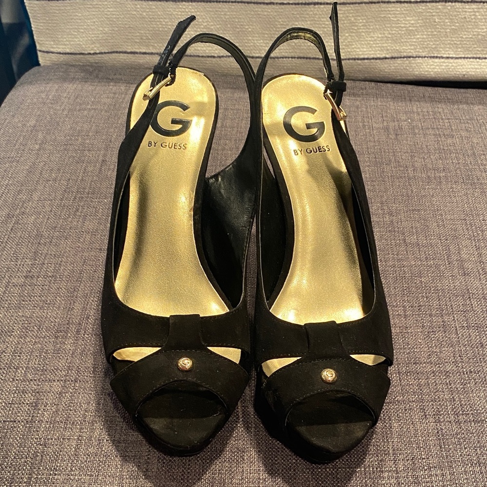 Guess Black Peep Toe Heels